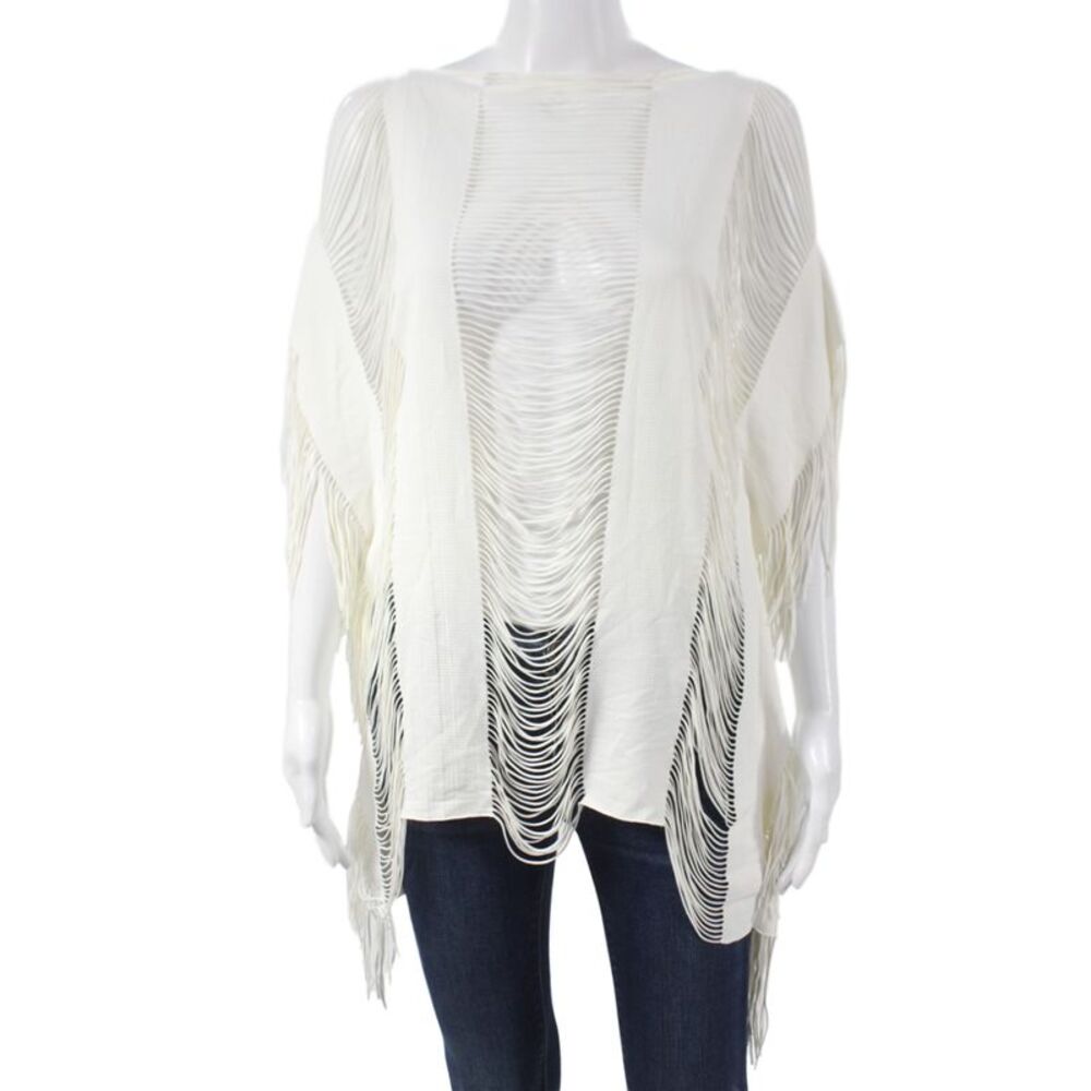 Pily Q Women Boho White Sleeveless Blouse Cover Up Round Neck Size XS